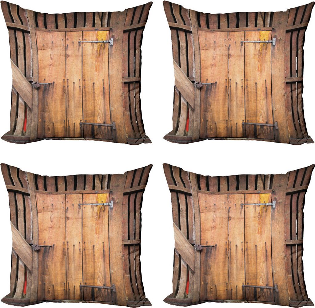ABAKUHAUS Rustikal Kissenbezug Set (4 Stück), Dated Tür Barn House, Moderner Doppelseitiger Digitaldruck, 60 cm x 60 cm, Schokolade