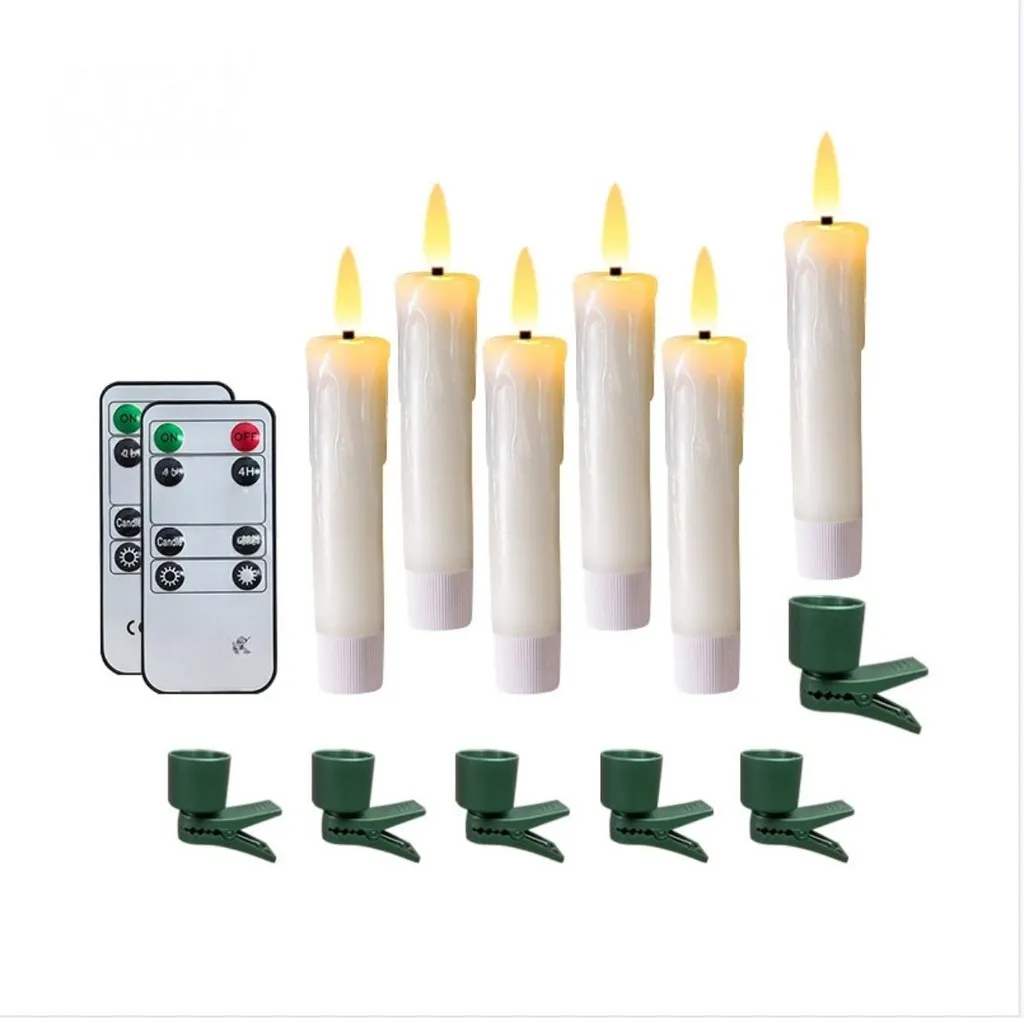 INF Set di 6 candele affusolate a LED bianco avorio con telecomando e supporti