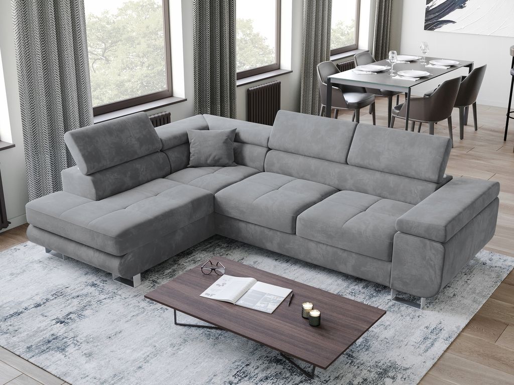 BroMARKT Ecksofa ANTON Schlaffunktion Bettkasten L-Form 275x202x90cm Grau