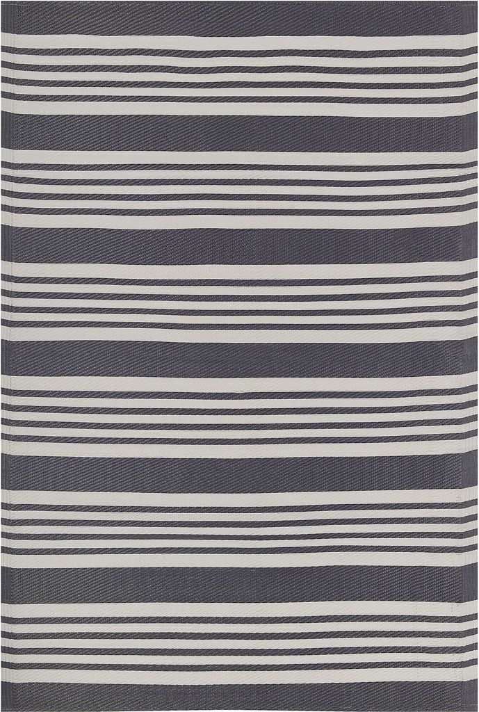 BELIANI Outdoor u. Indoor Teppich Schwarz Hellgrau Polypropylene 120 x 180 cm mit Streifenmuster Rechteckig Gartenaccessoires Terrasse Balkon Wohnz...