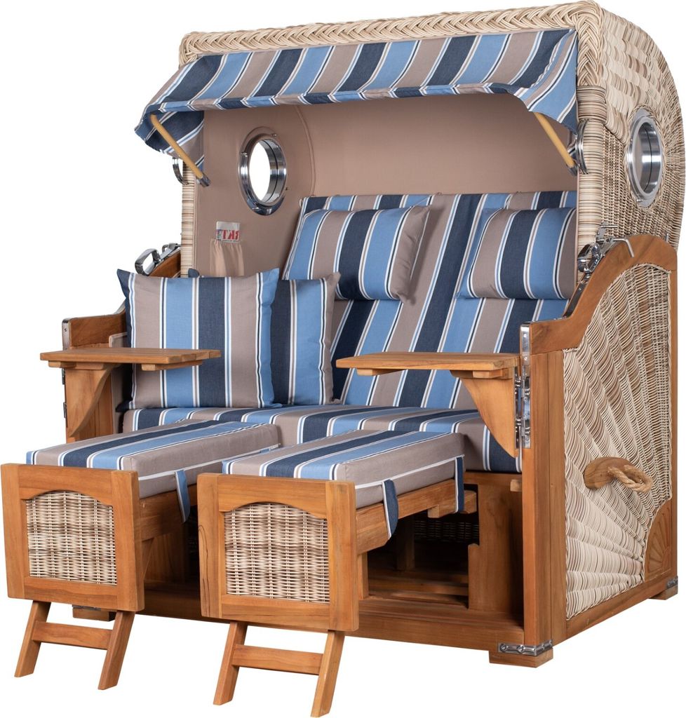Strandkorb - bene living - Ammersee Grande XL Teak Bullauge - PE shell - Modell 580 - 2,5-Sitzer inkl. Liftersystem