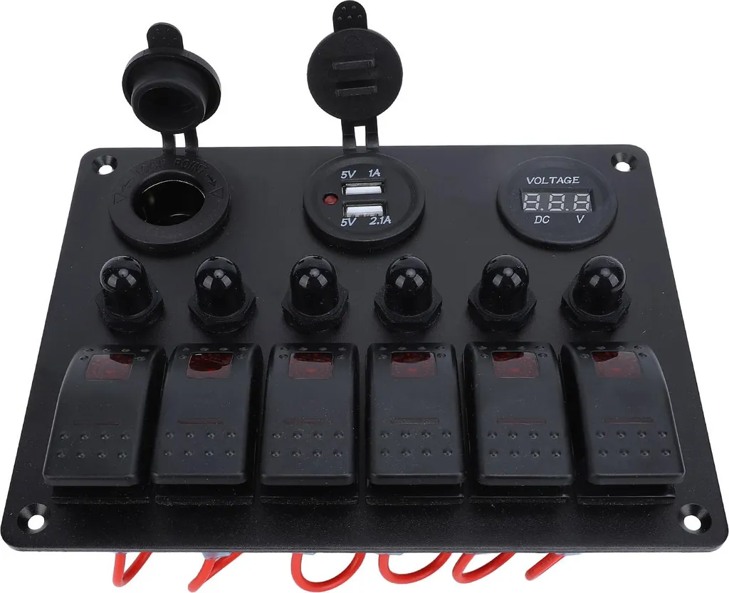 Panneau de commutation 12V 24V à 6 interrupteurs avec voltmètre LED rouge