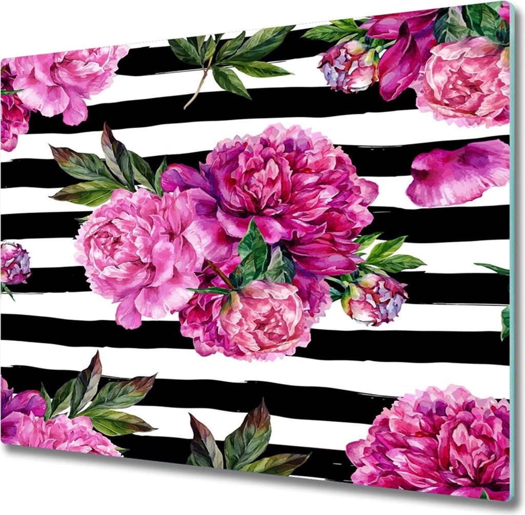 Glas Herdabdeckplatte 60x52 cm Spritzschutz Glasabdeckplatte Schneidebrett Rosa Pfingstrosen