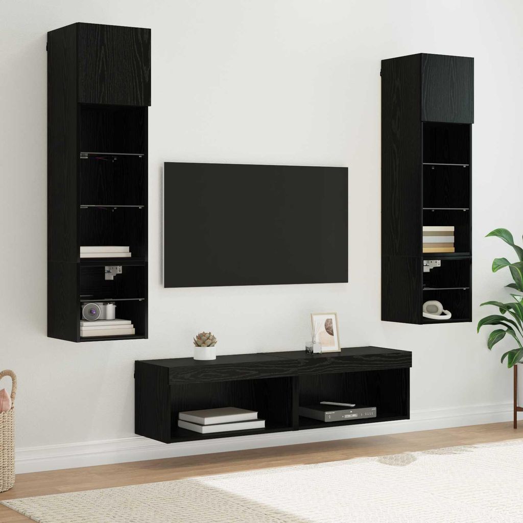 Maison Exclusive - TV-Wandmöbel 6 pcs Schwarz Eichen-Optik Holzwerkstoff