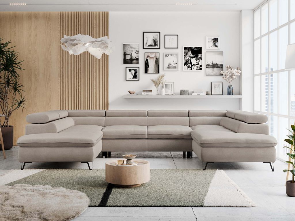 Wohnzimmersofa U-form, Eckcouch, Schlaffunktion und Produktbild 