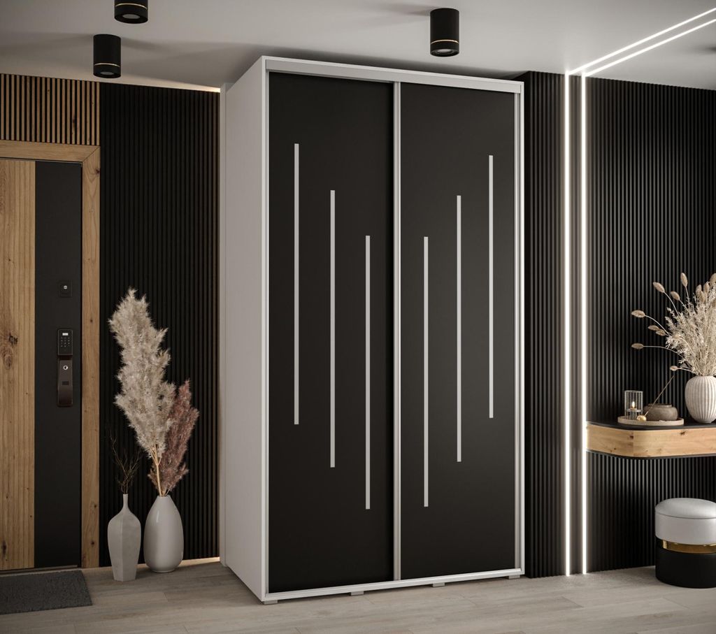 Kleiderschrank YVONA 8 – 130/60 cm, weiß/schwarz/silber