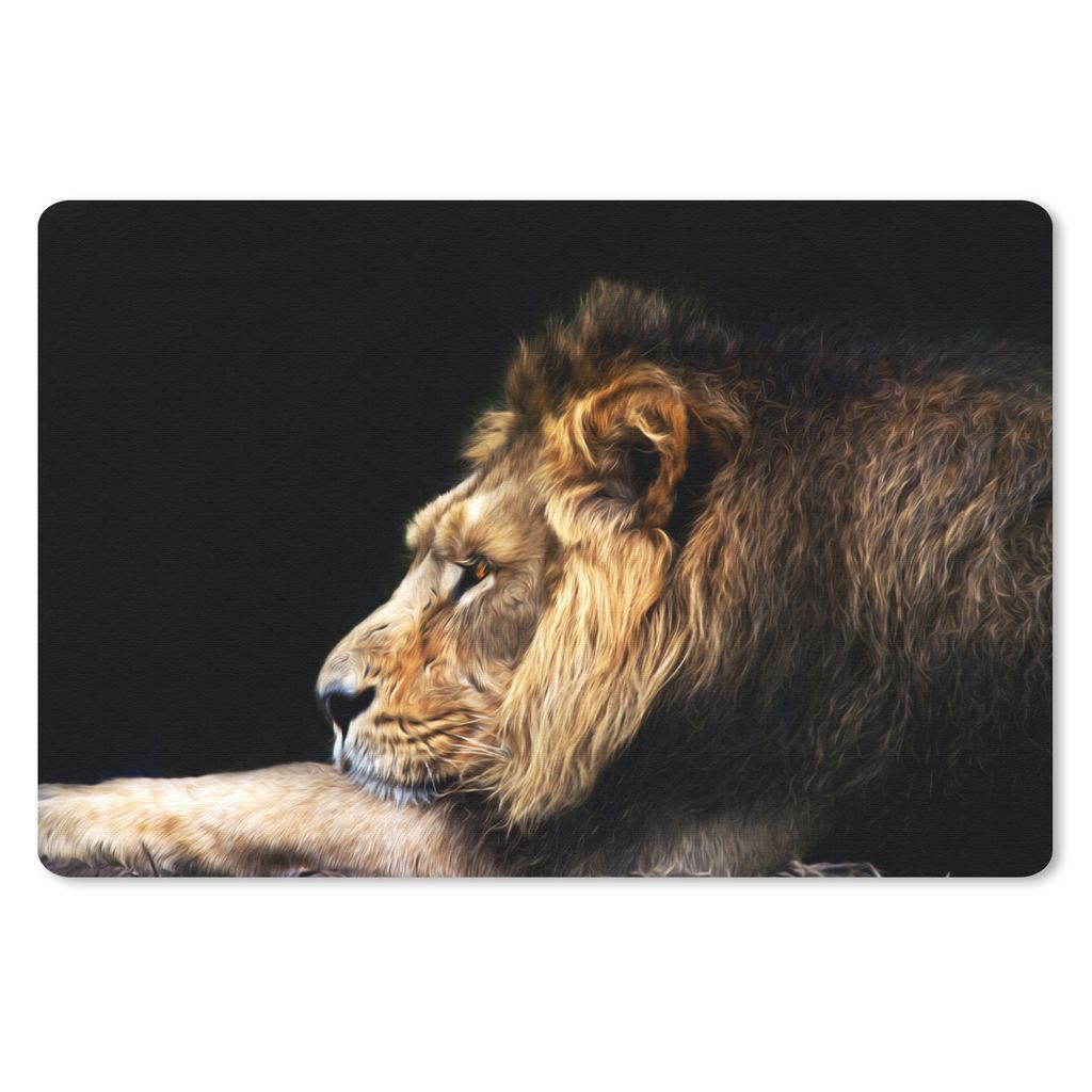 MuchoWow Schreibtischunterlage Profil - Löwe - Schwarz 60x40 cm - XXL Mauspad - Großes Mauspad