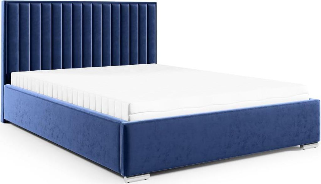 LIKMA PV3 Polsterbett Marineblau 180x200 cm mit Stauraum und Gaslift Verchromte Füße Doppelbett mit Kopfteil 11 cm Bettgestell Ohne Matratze Stof...