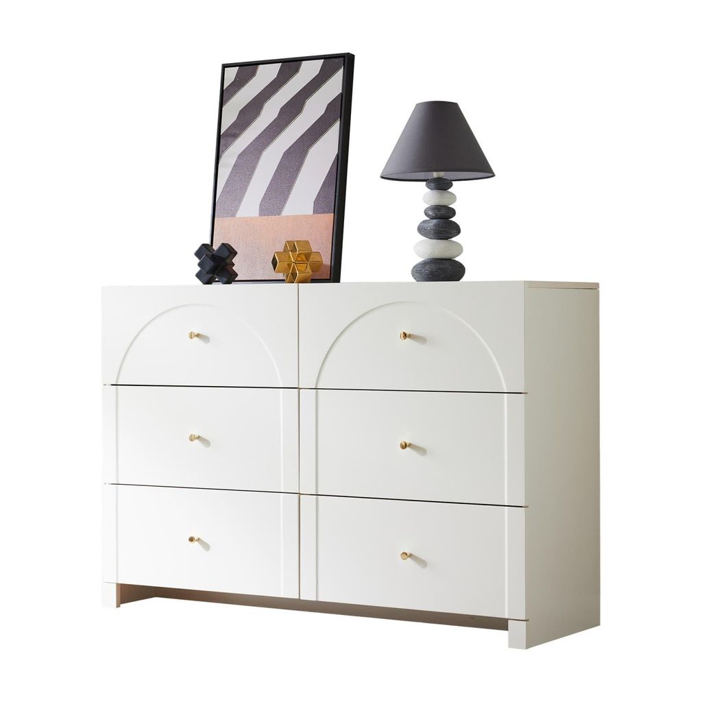 Kommode mit 6 Schubladen – Weiße Türkommode mit Schubladen für Wohnzimmer und Schlafzimmer, Maße: H82/B120/T40 cm