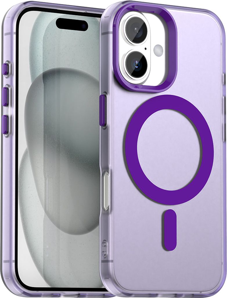 Magnetisch Hülle für iPhone 16 Plus, Schlank Durchscheinend Matt Stoßfest Handyhülle Lila