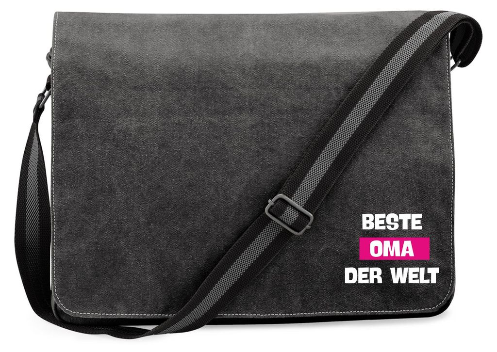 Huuraa Umhängetasche Beste Oma der Welt 14 Liter Black Canvas Laptoptasche Geschenkidee