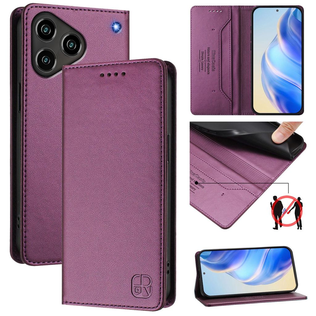 Lederhülle für ZTE Blade A76 4G Hülle Flip Brieftasche Kartenfächern Ständer Schutzhülle Lila