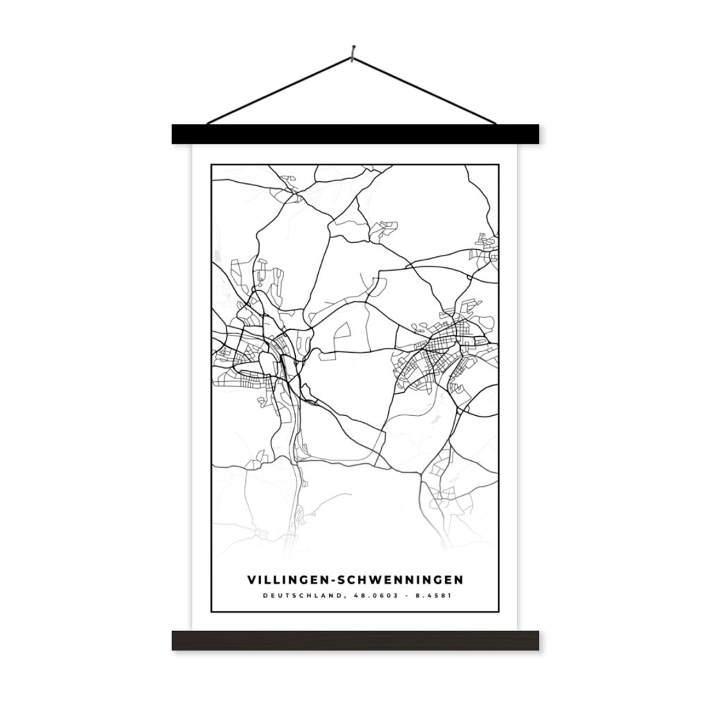 MuchoWow Textilposter Karte - Villingen-Schwenningen - Karte - Stadtplan 120x180 cm mit schwarzem Rahmen - Fotos