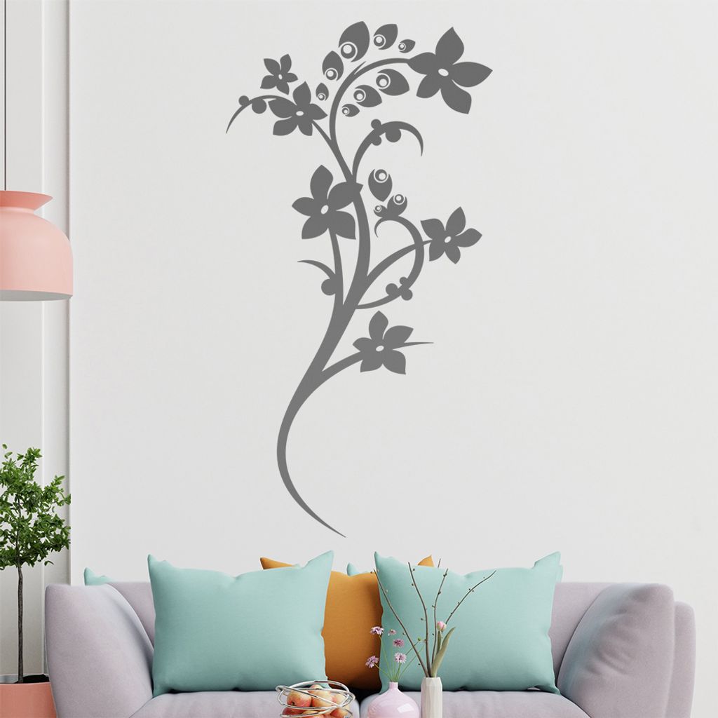 Schöne Blüten Ranke Wandtattoo in 6 Größen - Wandaufkleber Wall Sticker - Dekoration, Küche, Wohnzimmer, Schlafzimmer, Badezimmer