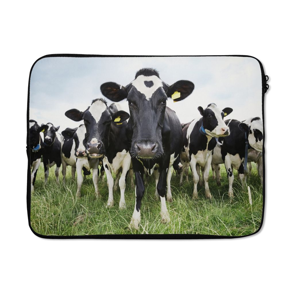 MuchoWow Laptop Hülle 17 Zoll Laptoptasche Kühe - Gras - Frühling - Tiere - Wiese - Bauernhof - Zipper - Schutzabdeckung
