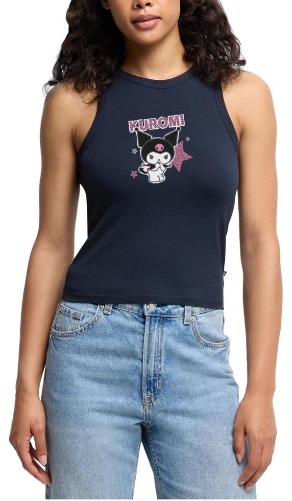 Spreadshirt Kuromi Mit Schriftzug Leo Stil Cropped Frauen Organic Tank Top, XL, Navy