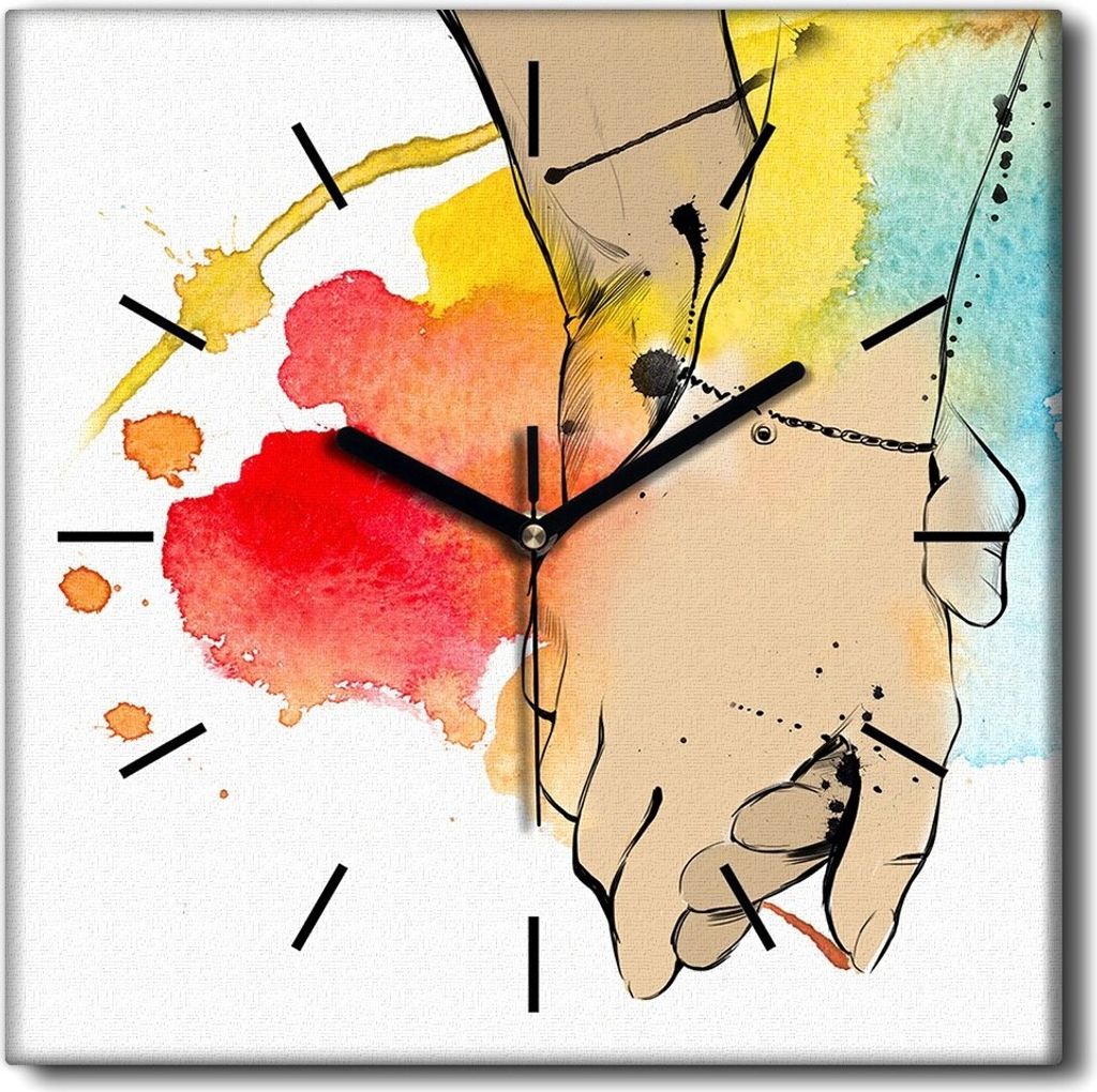 Coloray Uhr auf Leinwand 30x30 cm Wand Uhr Dekoration Wohnzimmer Segeltuch schwarze Hände -Liebe Kunst Art.