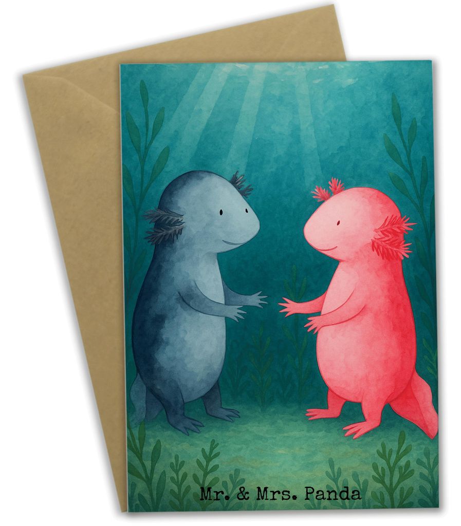 Mr. & Mrs. Panda Glückwunschkarte Axolotl Liebe Design - Weiß - Geschenk, hochzeitskarten, weihnachtskarten, osterkarten, Verliebt, Valentinstag,...