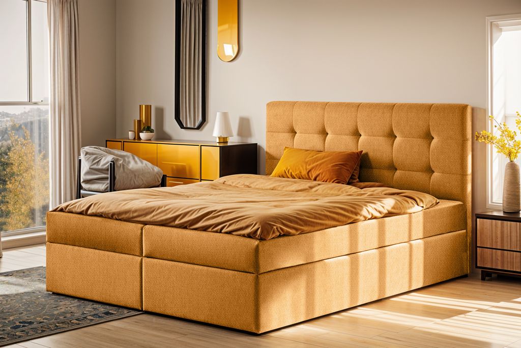 Kaiser Möbel Boxspringbett mit matratze und bettkasten, Schlafbett LUDANO stoff Soro 200x200 cm Orange H3