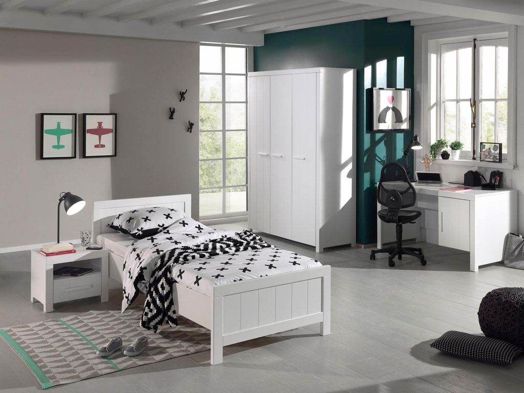Vipack Set Erik bestehend aus: Einzelbett, Nachtkonsole, Kleiderschrank 3-trg., Schreibtisch