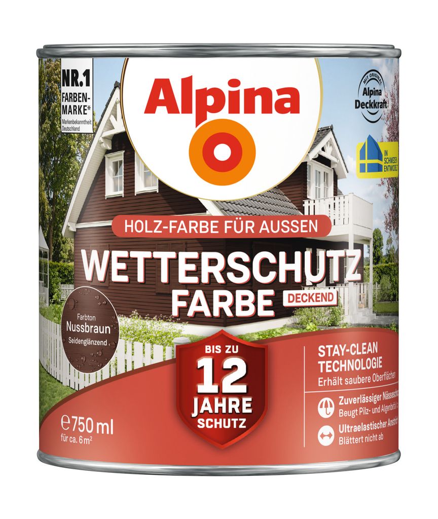 Alpina Wetterschutzfarbe 0,75 L nussbraun Produktbild 