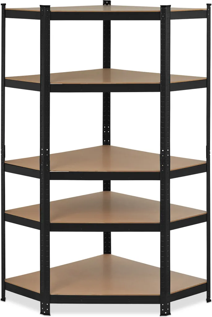 Rayonnage d'angle en métal noir 5 plateaux pour garage et atelier DIY