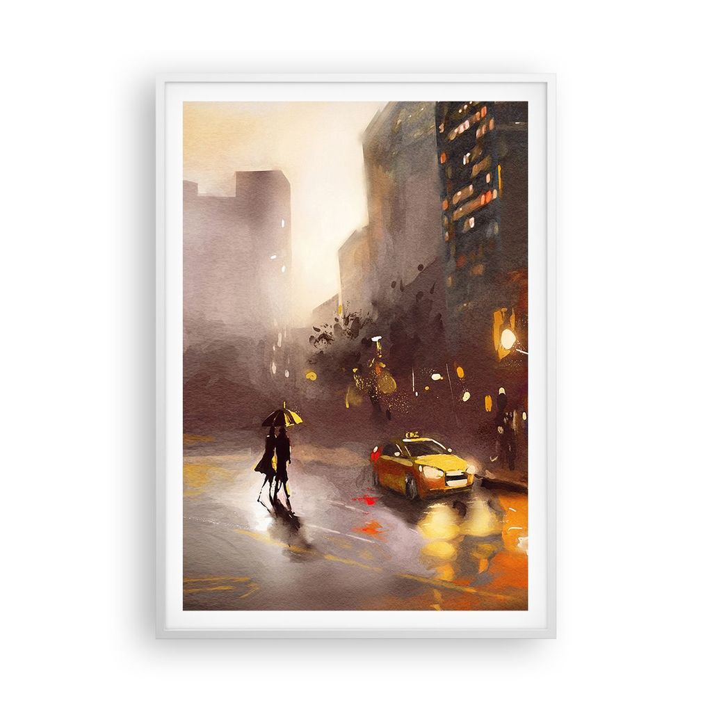 Gerahmtes Poster - Weißer Rahmen - Manhattan Paar Straße - 70x100 cm - Wand Bild - Wanddeko - Wandbilder - Kunstposter - Wandposter - Bilderrahme...