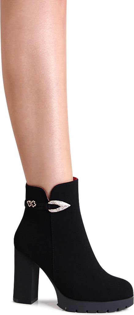 topschuhe24 2926 Damen Plateau Stiefeletten Velours Ankle Boots Glitzer, Farbe:Schwarz Velours, Größe:37 EU