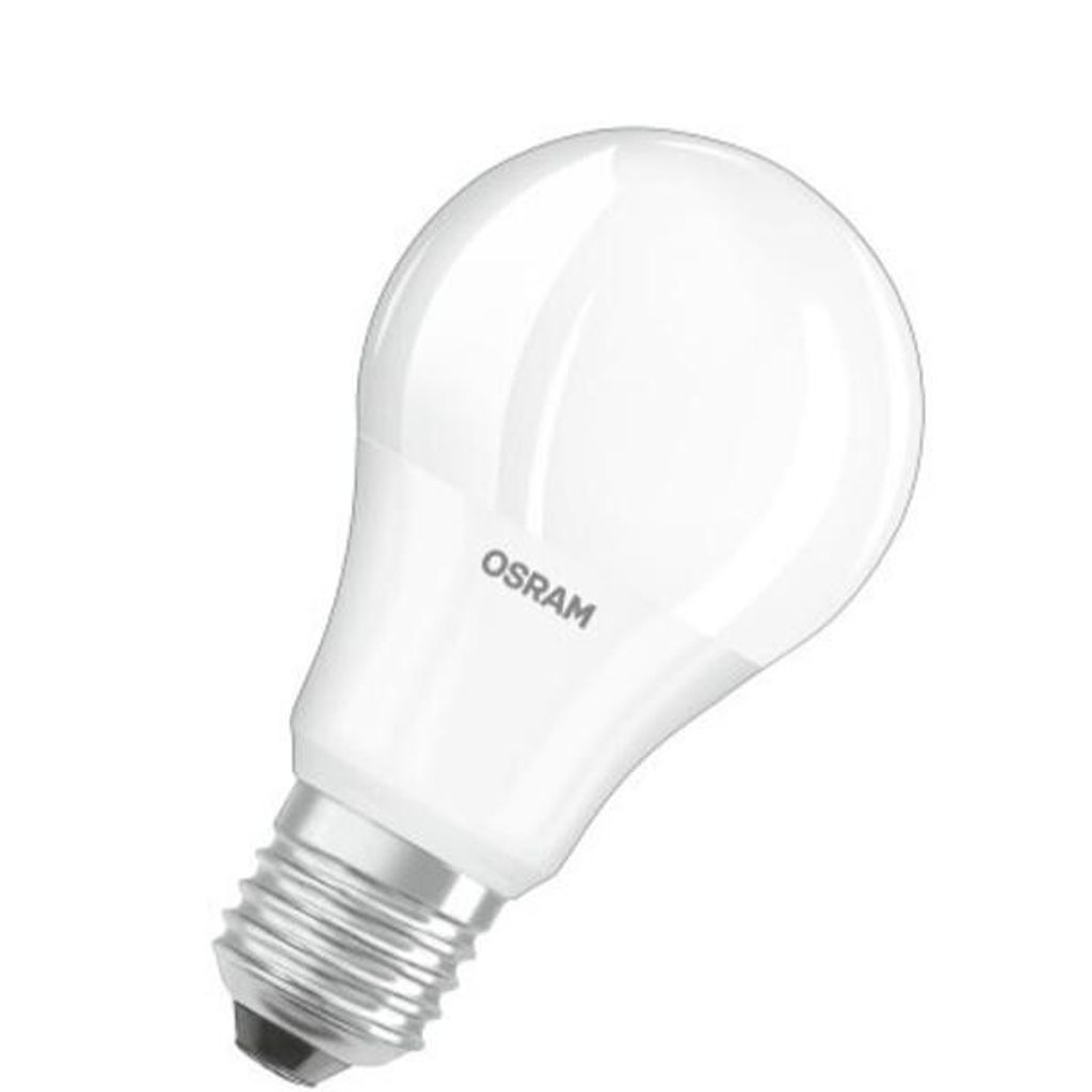 A white LED light bulb with a silver base, angled against a white background.