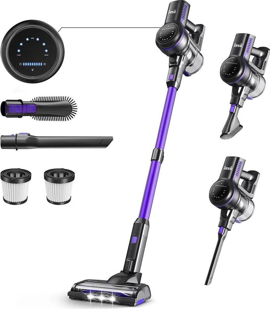 Kabelloser Stielstaubsauger - S7P - 26 kPa Saugkraft - 265 W Motor - Bis zu 45 Min Laufzeit - HEPA-Filter - LCD-Display - 1,6 kg - Lila