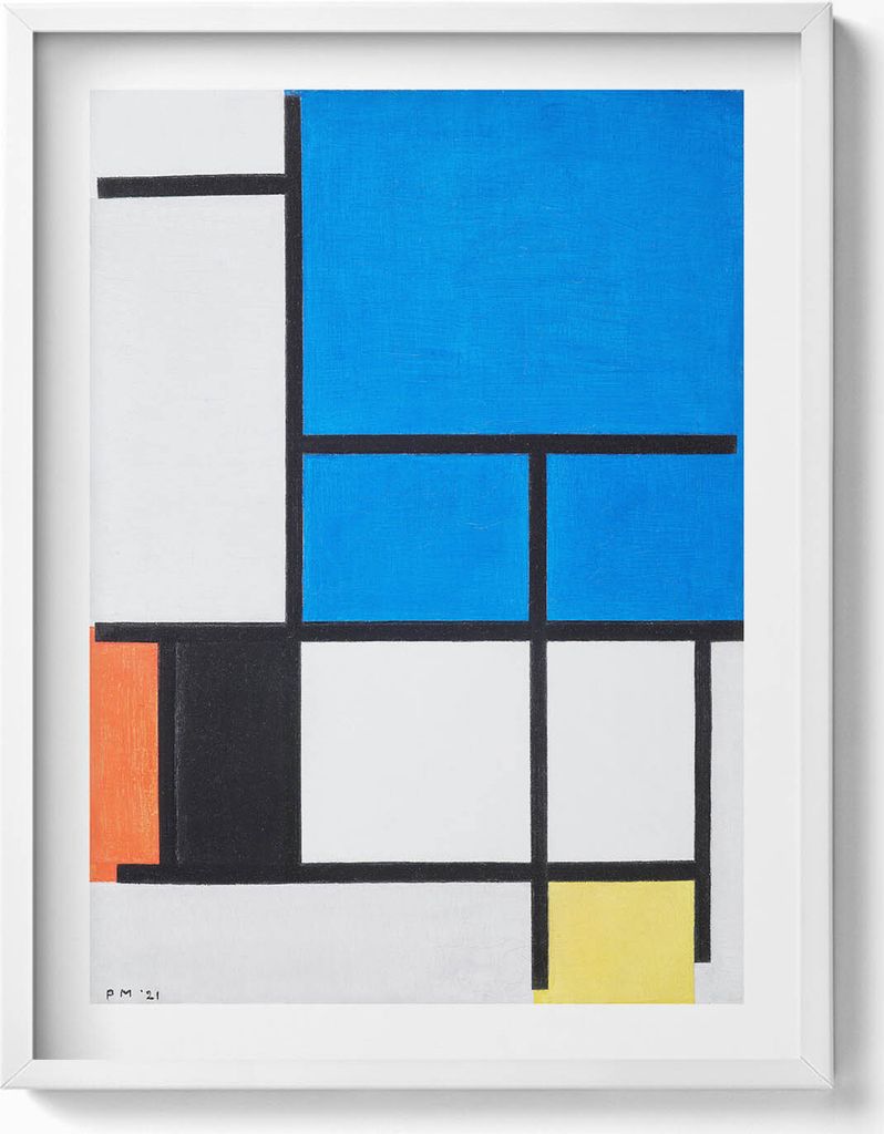 Geometrische moderne Abstraktion– Wandbild mit Rahmen – Gerahmtes Bild – Wanddekoration – 60x80 cm – Weiß Rahmen