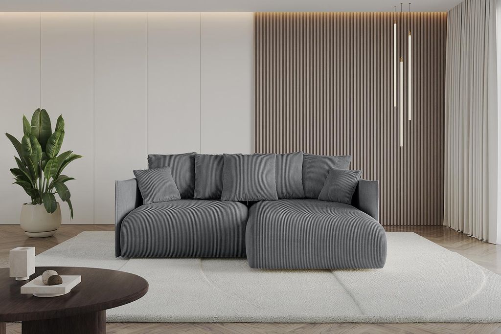 ALTDECOR Ecksofa mit Schlaffunktion und Bettkasten ONESK-L 216x177x72 cm Dunkelgrau - Corner Sofa Eckcouch Couch L-Form angeordnet Schlafcouch Ausz...