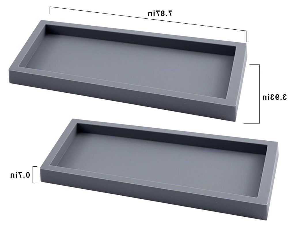 2 Stück Badezimmer Tablett, 20 x 10 x 1,8 cm Rechteckig Silikon Teller Grau Klein Deko Tablett für Schmuck, Kerzen, Handtuch, Seife