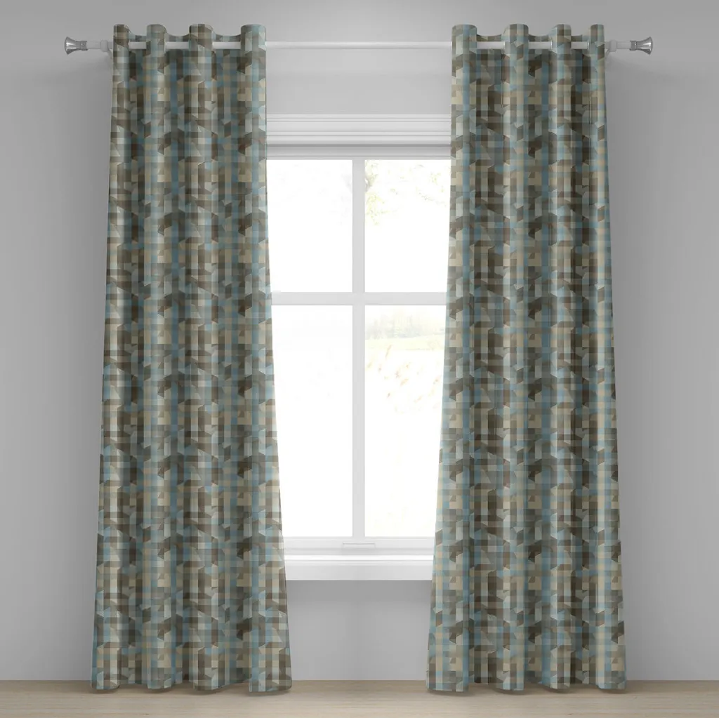 ABAKUHAUS Tenda con occhielli geometrica, moderno motivo frattale con linee verticali e illustrazioni dai colori tenui, tende decorative a 2 pannelli, 280 cm x 225 cm, color crema chiaro e azzurro pallido