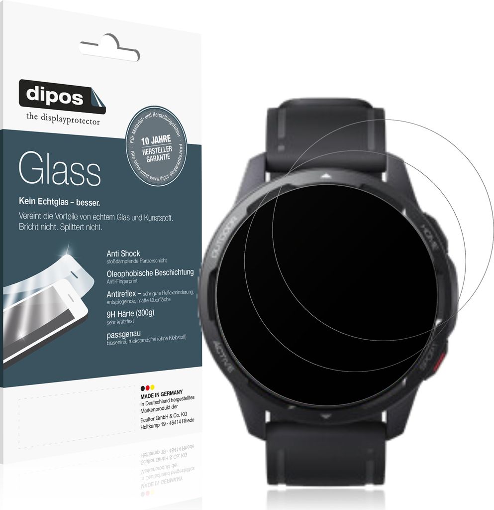2x Schutzfolie für Xiaomi Watch S1 Active matt - Anti-Shock 9H Folie dipos Glass Kunststoffglas