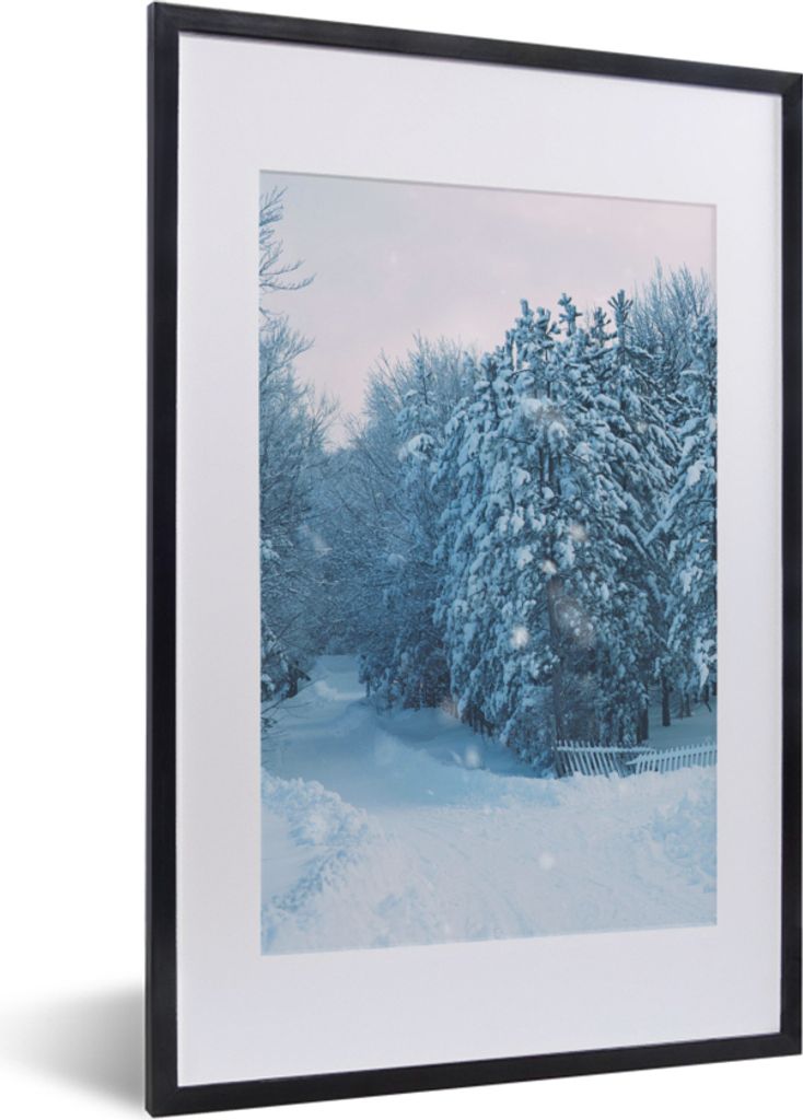MuchoWow Gerahmtes Poster Wald - Schnee - Winter 40x60 cm - Poster mit Schwarzem Bilderrahmen Wandposter Rahmen Foto Bilder - Poster in Rahmen