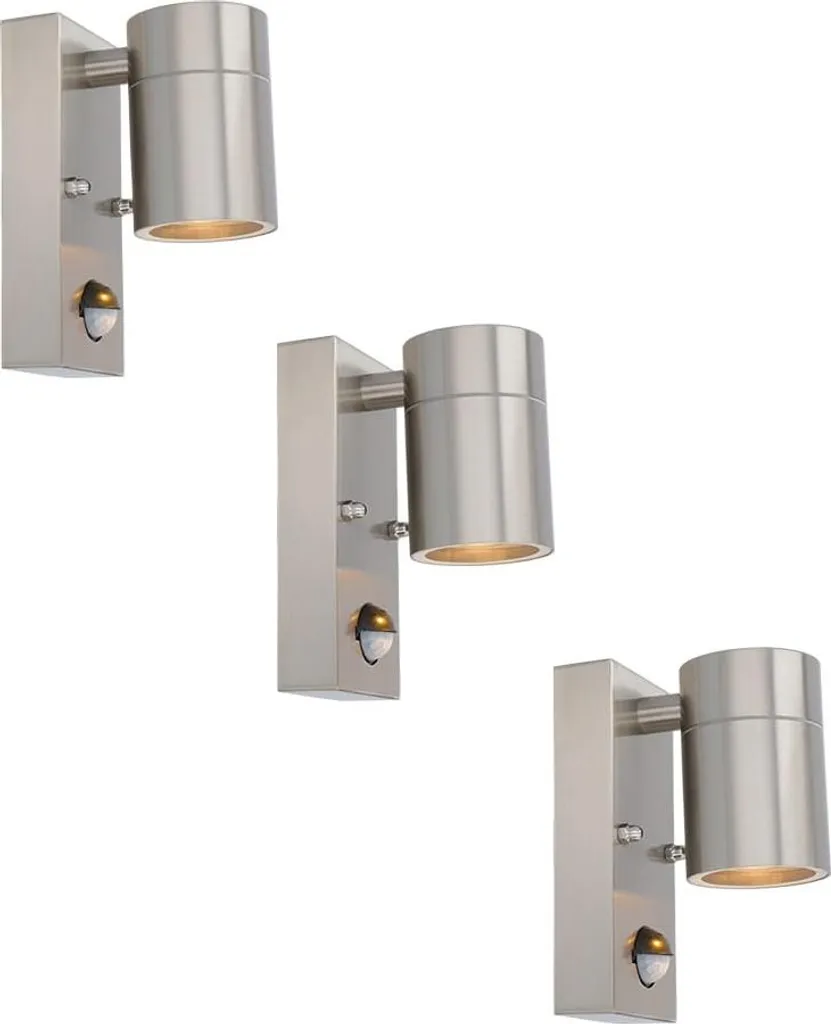 Kit 3 Appliques Inox Détecteur, 4W Chaud, Éclairage Extérieur Sécurisé