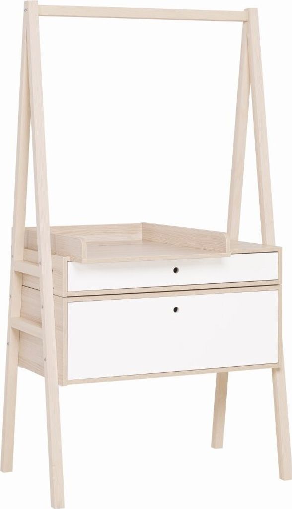 Kommode mit Wickelaufsatz Hildrid 03, Farbe: Akazie / Weiß - Abmessungen: 185 x 98 x 64 cm (H x B x T)