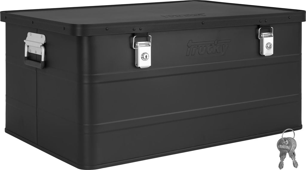 Aluminium Box mit Deckel Schwarz Alu Kiste Box Alukiste 135 Liter Transportbox Metallbox Alu Aufbewahrungsbox Boxen Abschliessbar Metallkiste Trucky