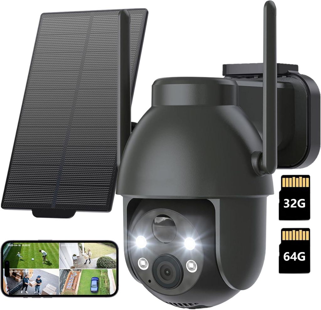 2K Überwachungskamera Aussen Akku 360°PTZ WLAN Kamera mit Farbnachtsicht solar Kamera Überwachung außen PIR Bewegungsmelder 2-Wege-Audio mit 32...