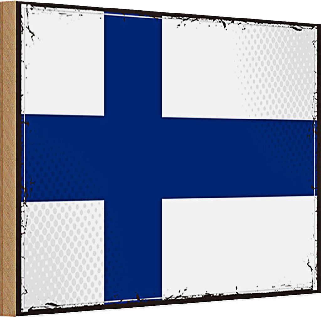 Holzschild Flagge Finnland 30x20cm Retro Flag of Finland