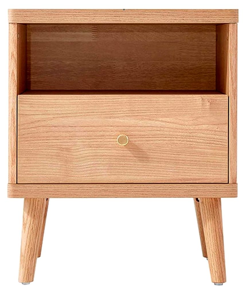 Nachttisch mit einfachem Stauraum, Füße aus massivem Holz, doppelter Stauraum, Möbel für Schlafzimmer und Wohnzimmer, 41 x 41 x 49 cm