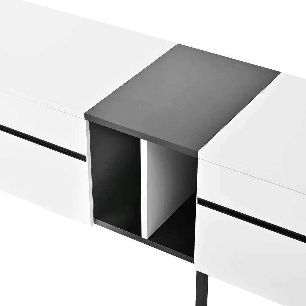 Merax Meuble TV bas blanc avec abattant et compartiments ouverts design - 10