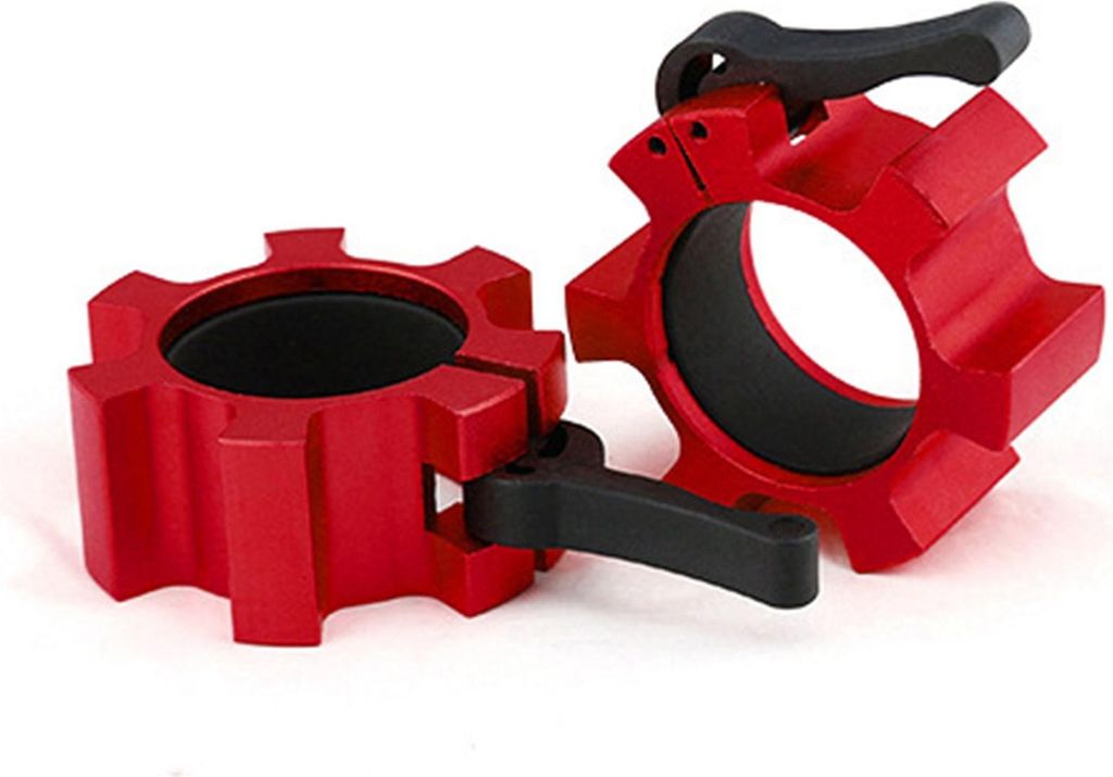 2 Stück 50 mm Langhantel-Kragenschloss, Aluminiumlegierung, Schnellverschlüsse, Clips für Fitness-Training, Bodybuilding, Rot