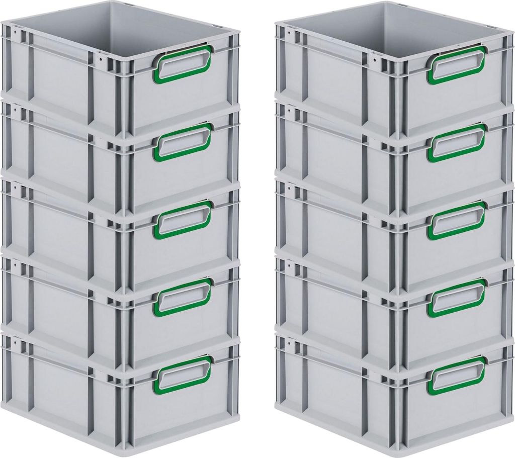 SuperSparSet 10x Eurobox NextGen Color | HxBxT 17x30x40cm | 16 Liter | Griffe grün geschlossen | Glatter Boden | Eurobehälter, Transportbox, Tran...