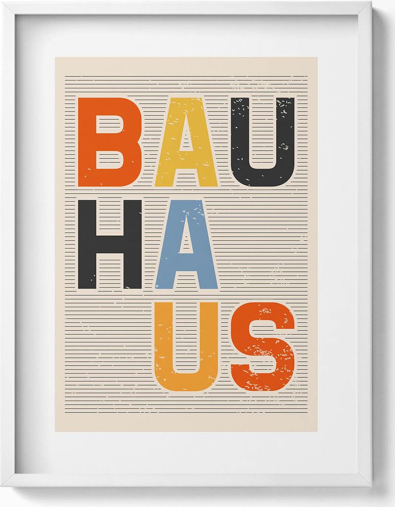 Modernistische farbige Zeichen „bauhaus“– Wandbild mit Rahmen – Gerahmtes Bild – Wanddekoration – 60x80 cm – Weiß Rahmen