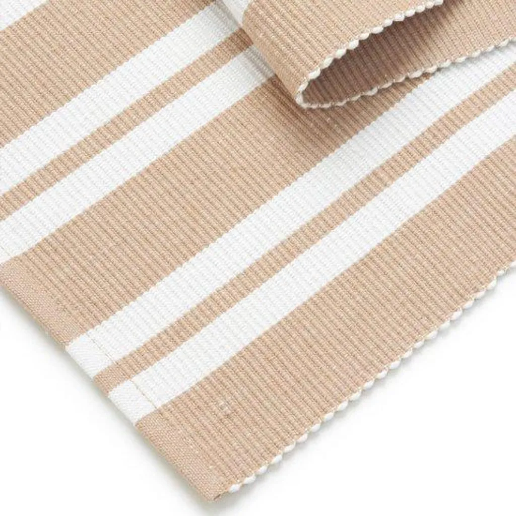 Nappe rayée beige 32x250 cm pour table de 8 personnes lavable en machine