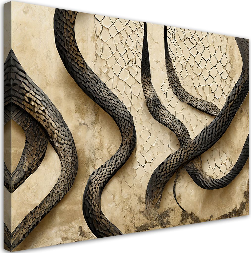 Leinwandbild Schlangenhaut Textur Glamour 60x40 Feeby Beige bild für die wand bereit zum aufhängen