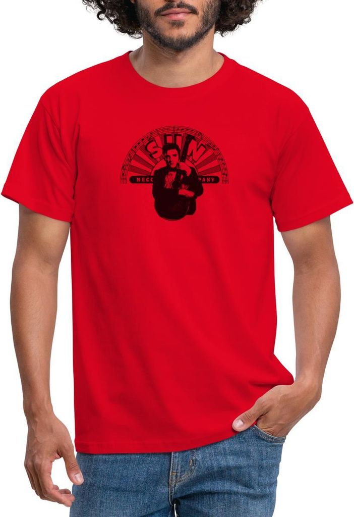 Spreadshirt Elvis Presley Elvis Mit Gitarre & Sun Records Logo Männer T-Shirt, 4XL, Rot