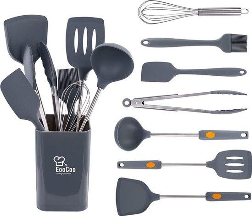 8-teiliges Küchenutensilien-Set aus lebensmittelechtem Silikon und Edelstahl, hitzebeständig bis 220 °C, spülmaschinenfest